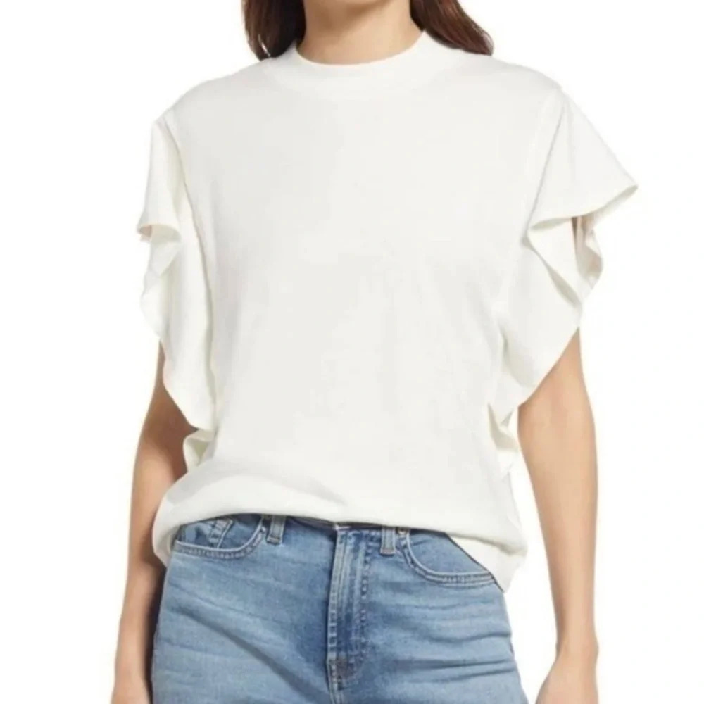 New Madewell Resourced Cotton Flutter Sleeve Tee Shirt